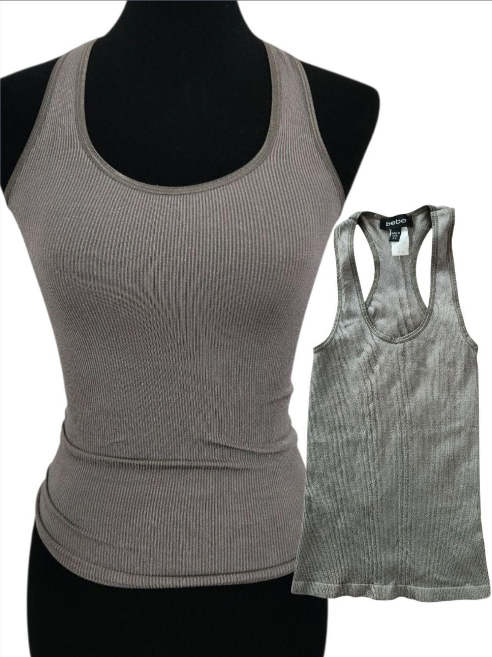 Vintage bebe Olive Ribbed Racerback Tank Top Size S Y2k Athleisure Athletic Yoga